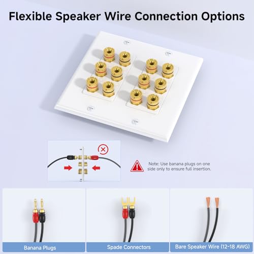 image for Cable Matters Double Gang Speaker Wire Wall Plate, Gold Plated Speaker