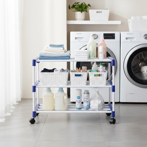 Image of CIPLA PLAST Shoe Rack for Home | Floor Standing Shoes Shelf | 3 Tier Layer Plastic Foldable Shoe Stand, Shoe Organiser for Home & Office White and Blue, Portable Storage Organizer