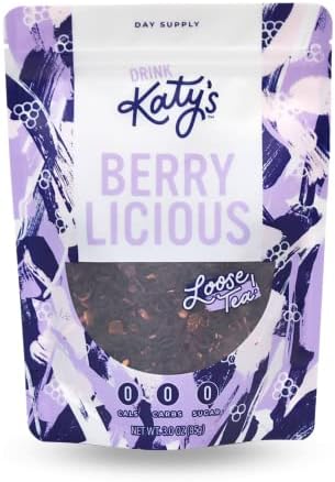 DRINK KATY'S Berrylicious Tea Loose Leaf Herbal Berry Fruit Tea, Make Hot or Iced, All Natural, Vitamins, Antioxidants, Keto, Caffeine Free, Kid Friendly, Handcrafted (Brews 30 Cups)