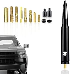 cueclue 1 Pack Car Truck Bullet Antenna, for GM Chevy Silverado 1500 2500 3500 HD Avalanche GMC Sierra 1500 2500 3500 Denali Heavy Duty Pickup Trucks Aluminum Antenna Accessories (Black)