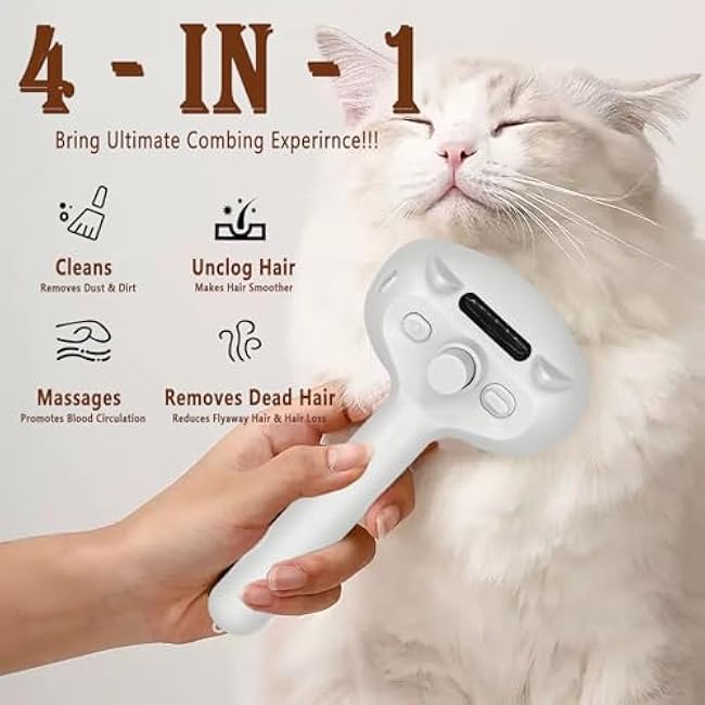 Pet Steam Brush for Dog & Cat, 4 in 1 Pet Spray Hair Removal Comb Rechargeable Steam for Shedding & Grooming Water Brush for Long Short Haired Pets for Removes Loose Hair and Reduces Shedding-p0Fq0HIc