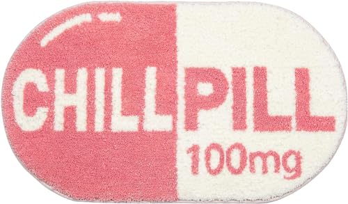 QIUKUN Funny Cute Chill Pill Bath Mat Small Pink Bathroom Rugs Preppy Bathroom Decor Aesthetic Bath Rug Non Slip Washable Water Absorbent