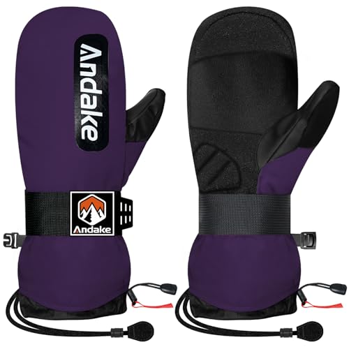 Andake Skihandschuhe für Herren Damen Jugendliche Snowboard Handschuhe Warme wasserdichte Winddichte Winterhandschuhe Fäustlinge für Snowboarden Skifahren Wintersport im Freien (Violett XS)