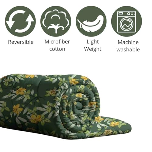 Image of Mafatlal 120 GSM All Season /AC /Summer | Reversible Single Bed Comforter | Dohar | Duvets | Premium Microfiber | Twin Bed Quilt Blanket for Summer | Super Soft | 90 x 60 Inches | Olive Green