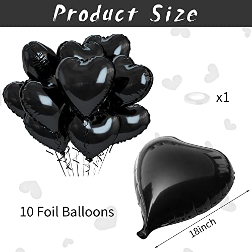 Image of Biapian Foil Heart Balloons Black, 10PCS Black Heart Shape Balloons, Valentines Balloons 18inch Black Foil Balloon for Helium Valentine Decorations for Valentines Day, Wedding, Anniversary Decoration