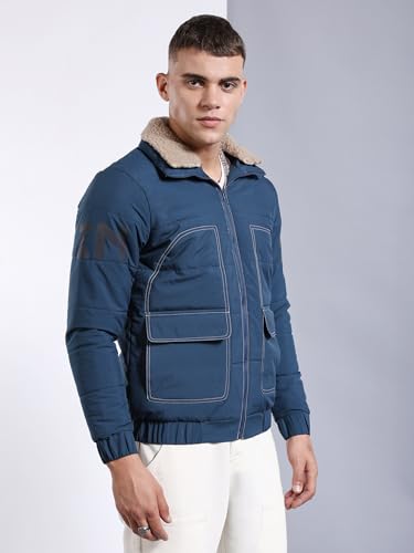 Image of The Indian Garage Co Men Regular Fit Placement Print Bomber Jackets
