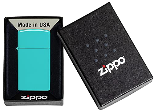 Image of Zippo Windproof Lighter - Slim Flat Turquoise, Base Model - Refillable - Reusable - Windproof Design - Gift Box - Made in USA