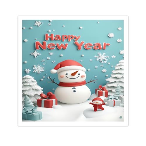 Art mural Noël bonhomme de neige impression sur toile 95x95cm