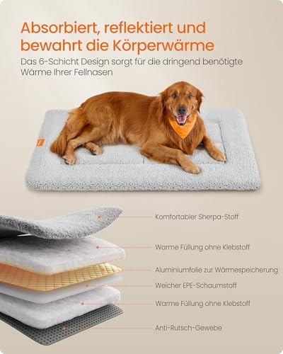 Feandrea Hundedecke, Haustier Decke, für Hunde, Katzen, 120 x 75 cm, XXL, maschinenwaschbar, trocknergeeignet, rutschfest, hellgrau PPB021G01