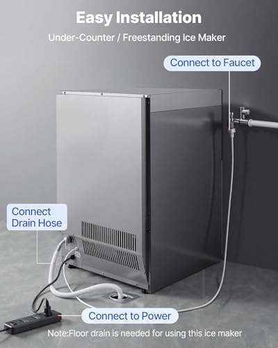 Image of VEVOR Commercial Ice Maker Machine, 200 lbs /24h with 25-50 lbs Storage Capacity, Built-in /Freestanding /Under Counter, Stainless Steel Ice Maker with LED Display & Self-Cleaning, Home Bar Restaurant