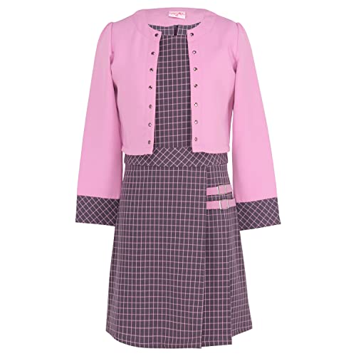 Image of Cutecumber Girls Georgette Checkered Mauve Shift Dress with Short Shrug. CC6741D-MAUVE