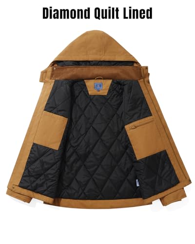 HISEA Winter Work Jackets for Men, Water Resistant Hooded Duck Canvas Coat, Relaxed Fit Insulated Utility Jacket with Pockets4