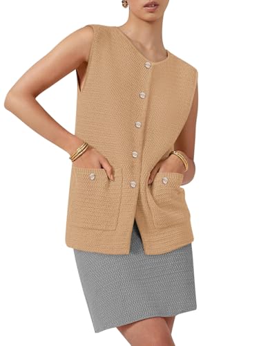 Image of Yousify Womens Sweater Vest Sleeveless Button Down Round Neck Knitted Tank Tops Casual Cardigan with Pockets