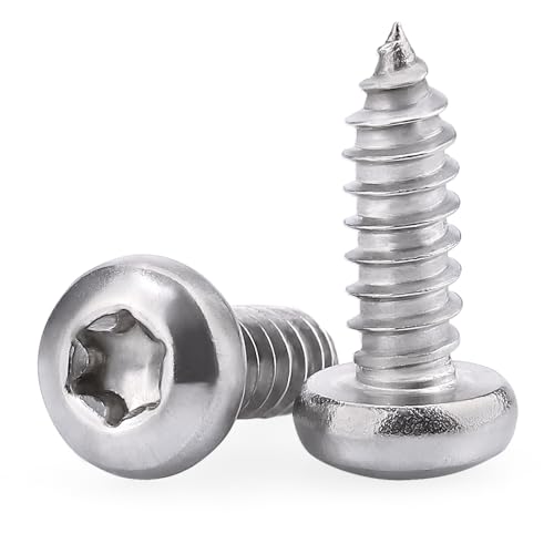 Vis autotaraudeuses Torx #6 en inox 304 pour tôle, lot de 100 pièces à filet complet