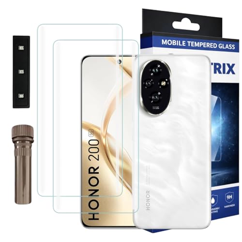 Image of Curved UV Tempered Glass Screen Protector for Honor 200 | Transparent | Pack of 2 | Full Screen Coverage with UV Installation Kit