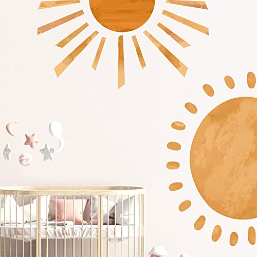2 Pcs Big Boho Half Sun Wall Decals Peel And Stick, Oppro Large Watercolor Boho Sunshine Vinyl Wall Stickers Waterproof, Removable Sunrise Wall Decal Decor For Kids Baby Room Playroom Nursery Decoration #TOP4