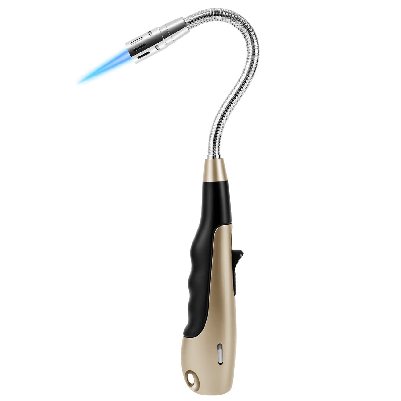 V 1985.5.10 Butane Lighter Torch Long Lighter Jet Flame Windproof Lighter with Visual Fuel Window for Fireplace Kitchen Grill BBQ Camping, Gold (No Butane Included)