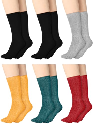 Bencailor 6 Pairs Crew Toe Socks Women Cotton Five Toe Sock Breathable Socks with Toes for Women Men Athletic Running