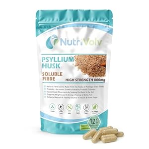NutriVolv Psyllium Husk 800mg | 120 Capsules | Fibre Supplement | High in Soluble Fibre | Digestion Support | Detox | Colon Cleanse | Weight Loss | Gut Health | Vegan