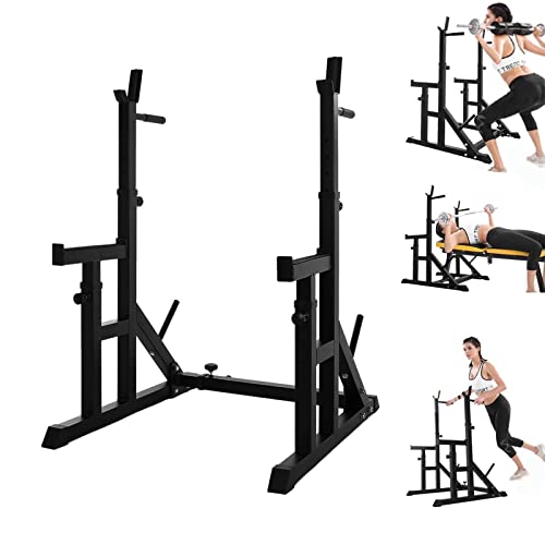 MERCATO Heavy Duty Adjustable Squat Rack - Multi Gym Home Workout Equipment, Multi Position Power Rack with Weight Plate Storage and Dip Bars (Black, 92x77-112x91-151cm)