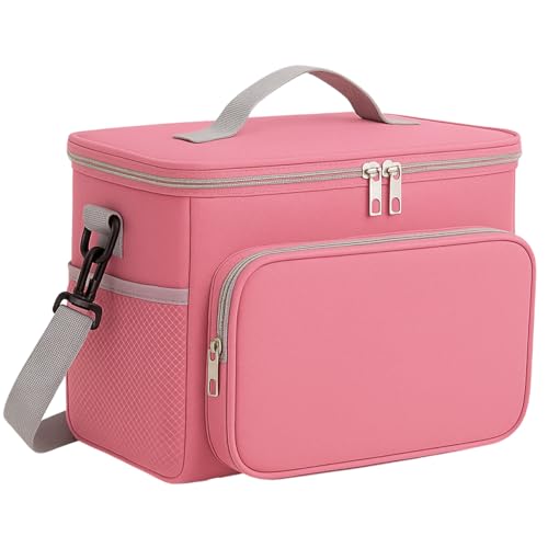 Bolsa Térmica Grande, Lancheira com Alça Ajustável para Alimentos e Bebidas, Ideal para Trabalho, Academia e Passeios (Rosa)