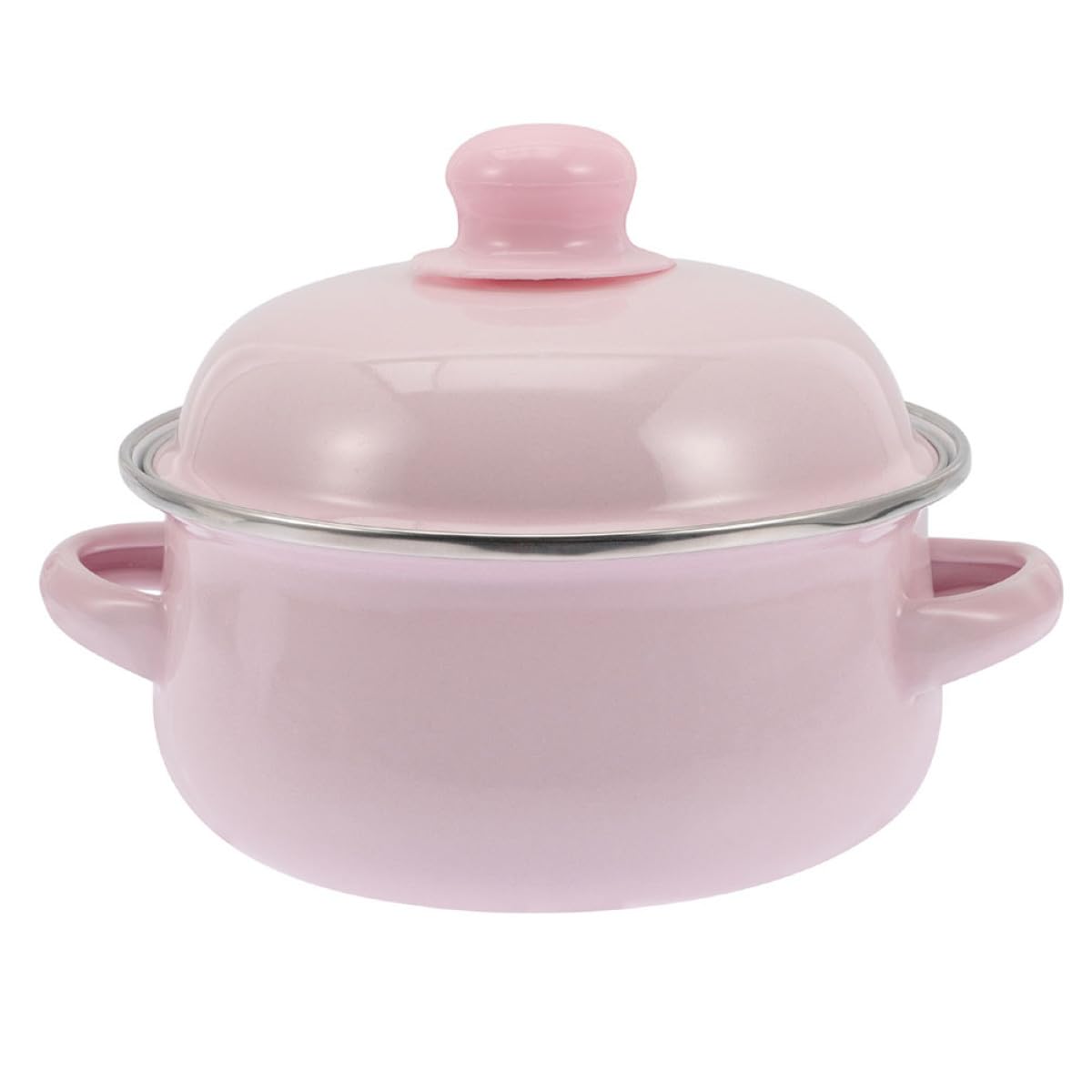 VICASKY Marmite en Émail Épais 1,7l avec Double Poignée 18 Cm Rose Casserole Rétro Antiadhésive pour Ragoûts et Soupes, Ustensile la Cuisine Vintage pour Cuisson Gaz et Électrique