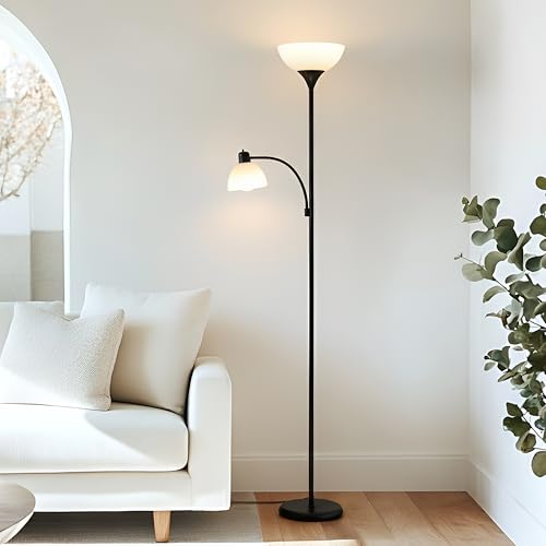 Brightech Sky Dome Plus LED Floor lamp, Torchiere Super Bright Floor Lamp with Reading Lamp for Living Rooms & Offices - Dimmable Tall Standing Lamp for Bedroom Reading - Black - Thumbnail 4