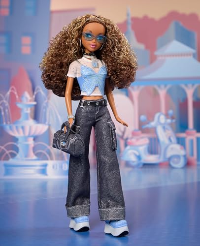 Barbie Signature My Scene Doll and Accessories, Madison in the Turn of the Millennium Inspired Outfit with Butterfly Top, Cargo Jeans, Jeans Bag and Doll Stand, HYC18