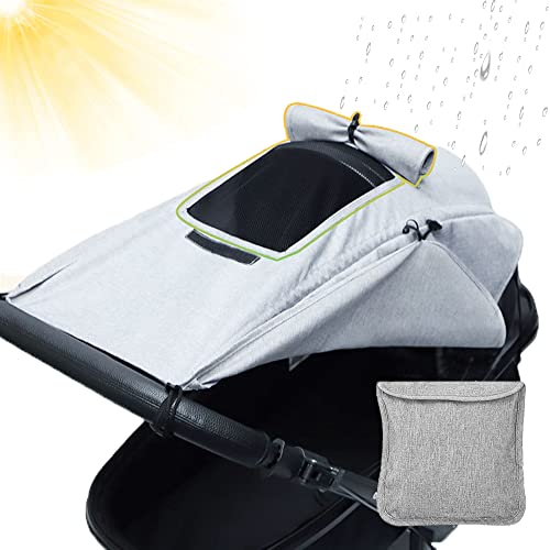 LIBRNTY Toldo cochecito bebe,Capota Carrito Bebé Anti-UV,Parasoles para Silla de Paseo,Toldo Silla De Paseo Con Tragaluz y alas Enrollables,Parasol Ajustable con Protección UV 50+(Gris)