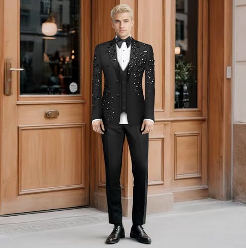 Mens 2 Piece Slim Fit Suit Set Two Button Black Men Suit Jacket Pants with Notch Lapel Casual Wedding Suits4