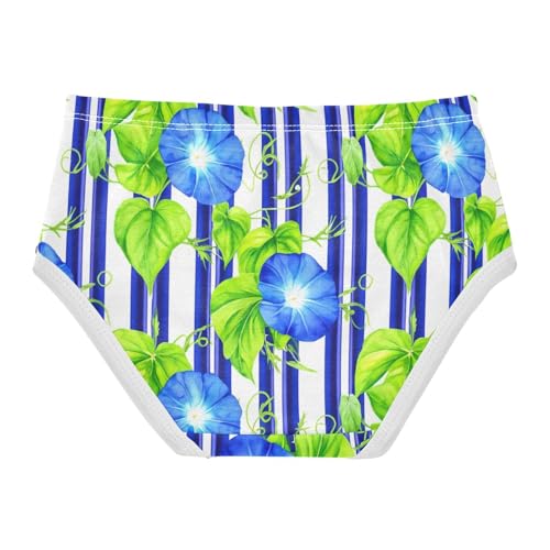 Blue Morning Glory Flowers Stripe Girls Underwear Toddler 2t Cotton Little Girl Panties Durable Undies Kids Briefs2