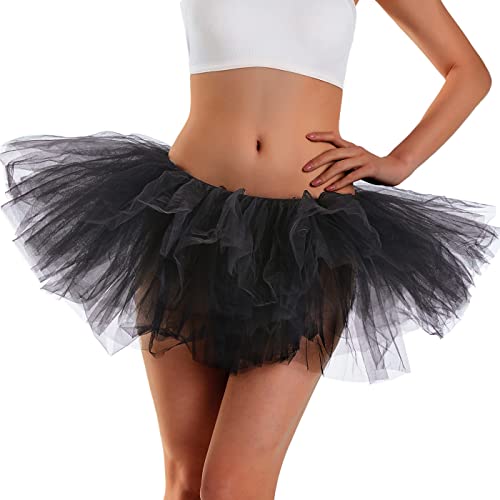 Phantomon Tutu Skirt Women's Teens Classic Elastic 5 Layered Tulle Ballet Skirt, 1950s Vintage Style Short Skirt, Adult Size