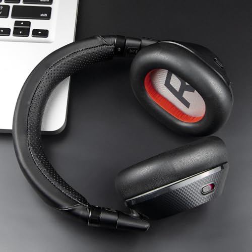 SOULWIT® Professionelle Ersatz Ohrpolster für Plantronics BackBeat Pro 2, Voyager 8200 UC Kopfhörer, Geräuschisolierung Memory Foam, Weicheres Proteinleder (Schwarz+Rot)