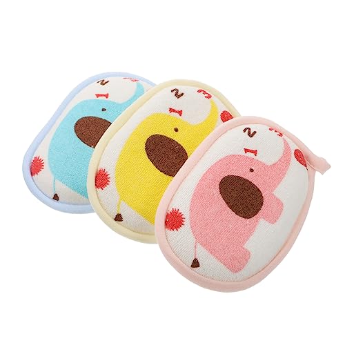 MUSISALY Baby Shower Scrubber 3pcs Toddler and Infant Bath Sponge Set Elephant Pattern Blue Pink Yellow Soft Shower Sponge
