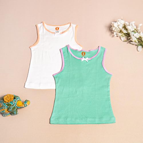 Image of OOKA Cotton Sleeveless Inner wear Vest | Baby and Toddler Girls Pack of 2 | Baby Summer Tank Tops Sando | Comfort Fit | Girls Solid Cotton Ribbed Vest