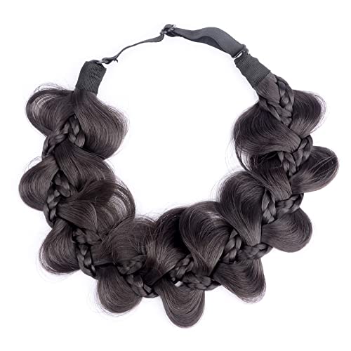 BOBIYA Kinky Gourd Synthetic Hair Braided Headband Wide Plaited Braids Elastic Stretch Plait Hairband (Deep Brown)