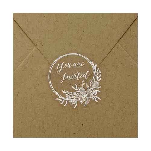 Clear Wedding Invitation Envelope Seals Stickers – 60 Pack 1.5 Inch Round Floral Transparent Adhesive Labels for Invitations, RSVP Envelopes, DIY Crafts (White)