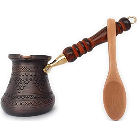 DEDE Copper - PCZ Series (Small-6 fl.oz) Thickest Solid Copper Engraved/Stamped Turkish Greek Arabic Coffee Pot with Wooden Handle, Stovetop Coffee Maker Cezve Jezve Jazva Jazzve Ibrik Briki (Antique) Cover