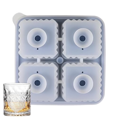 Ice Molds シリコーン 4個口 シリコン 正方形 冷却キューブメーカー トレイ | ポータブル くっつかない 製氷機 型 漏斗蓋付き 飲料 ウイスキー カクテル用