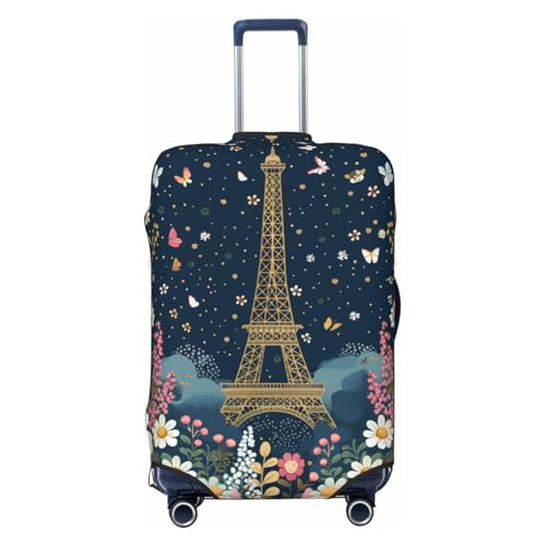 NLCUUIQ Paris Tower Flower Travel Luggage Cover Fashion Stretch Suitcase Protector Washable Dust Proof Suitcase Cover Anti-Scratch Elastic Travel Baggage Covers Fits 25-28 Inch Luggage