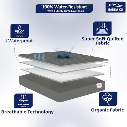 Image of GADDA CO Waterproof Cotton Quilted Mattress Protector King Size (84x72 Inch | 7x6 Ft) | Breathable Hypoallergenic Noiseless Ultra Soft Elastic Fitted Bed Protector | Washable Mattress /Bed Cover - Grey