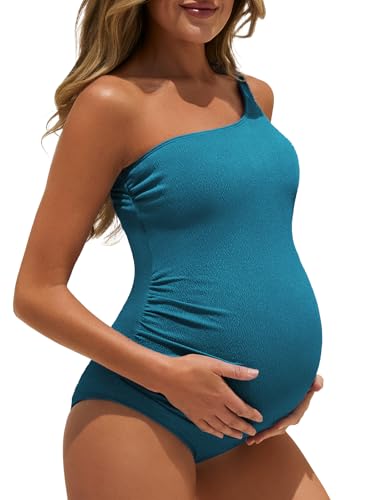 Maillot de bain de maternité une pièce asymétrique en maille côtelée forêt