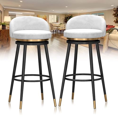 Tabourets de bar pivotants 360° en velours rembourré avec repose-pieds rond