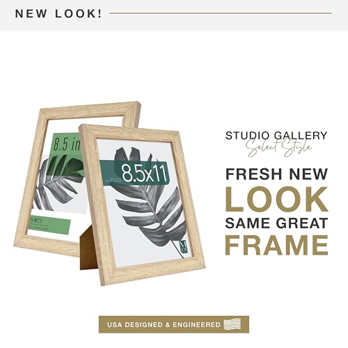 MCS Studio Gallery 8.5x11 Picture Frame Natural Woodgrain, Rectangle Photo Frame for Photos, Posters & Art Prints & Easel for Tapletop Display (1-Pack)