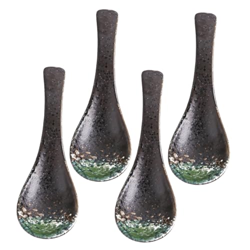 Cabilock 4Pcs Ceramic Ramen Soup Spoons Japanese Style Dinner Spoons for Serving Dumplings Breakfast Scald Retro Design for Home Restaurant Use
