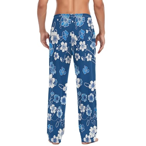 Men's Pajama Pants Little Flowers Blue Sleep Pajama Lounge Pant with Pockets, Elastic Waistband2
