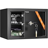 家庭用金庫 小型金庫 キーロック式 セキュリティーボックス 業務用 店舗用 会社用 防犯箱 保管庫 A4用紙に対応 仕切り板付き 鍵付き 壁・床に固定可能 日本語取扱説明書付き (22.0L)