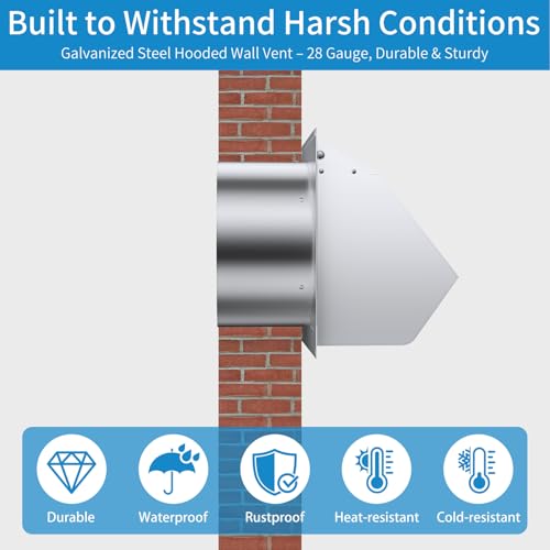 6 Inch Hooded Wall Vent with Screen and Damper,Wall Exhaust Vent Cover Cap,Dryer Vent Cover Outside,External Extractor Wall Vent Hood for House Kitchen Range Hood Air Ventilation White by Kylazer - Image 3