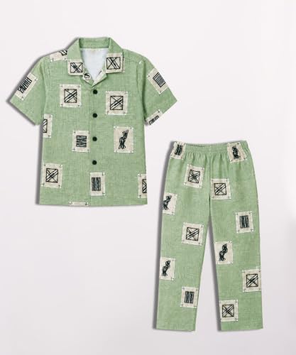 Image of 3BROS Unisex Pure Cotton Short Sleeve Kids Night Dress for Boys & Girls Nightwear /Sleepsuit /Sleepwear /Loungewear Night Suit for Boys and Girls Top and Pyjama Combo Set
