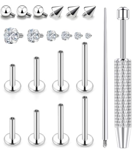Msndnkwo Medusa Piercing Jewelry Surgical Steel Labret Jewelry Monroe Lip Rings Different Size Tragus Nail Conch Cartilage Helix Earring Stud Bar Length 6mm 8mm 10mm 12mm silver